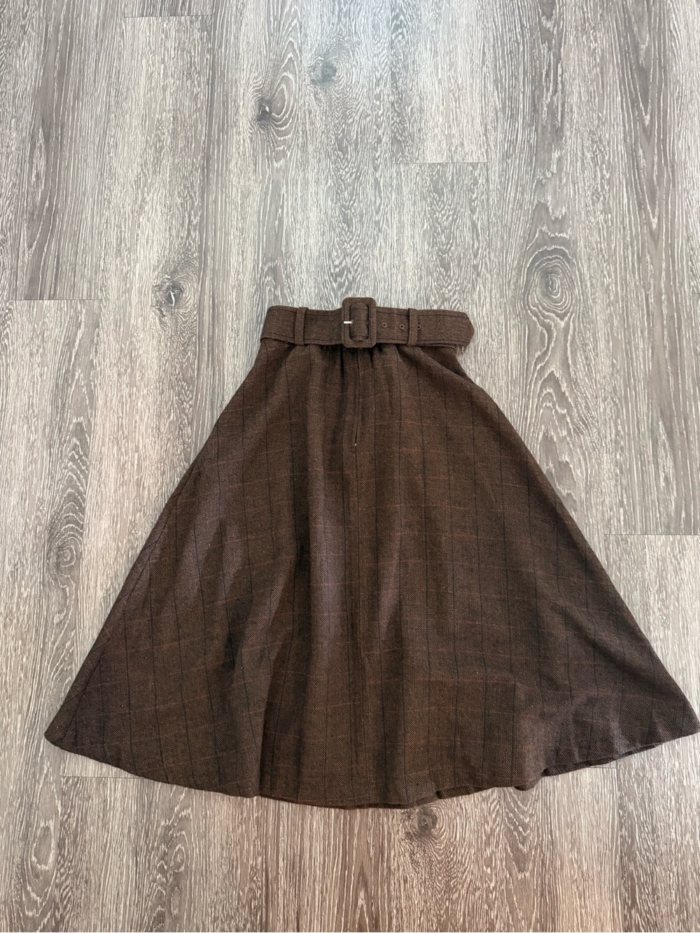 Modcloth Dark Brown Plaid A-Line Belted Skirt